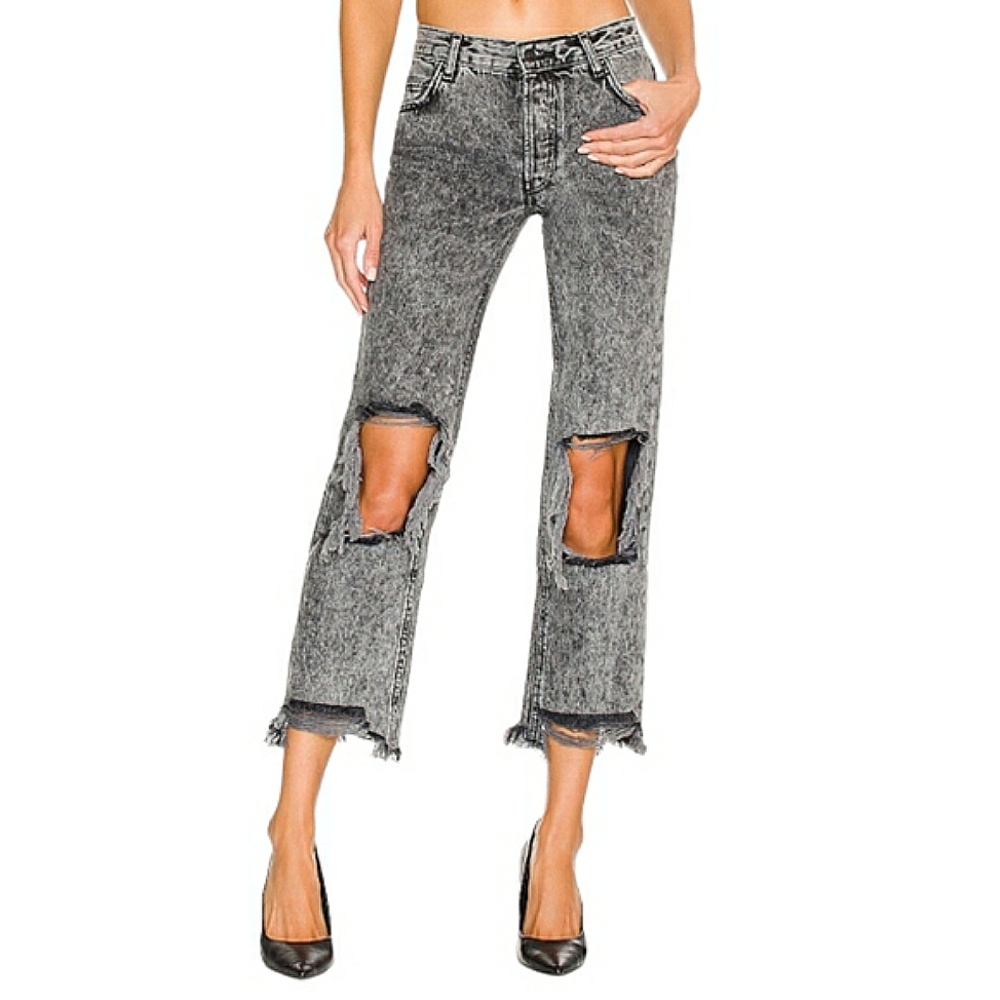 Free People We The Free Maggie Distressed Raw Hem Bottlerocket Mid-Rise Jeans 26
